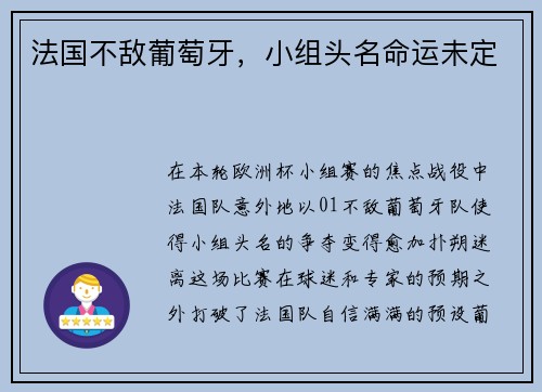 法国不敌葡萄牙，小组头名命运未定