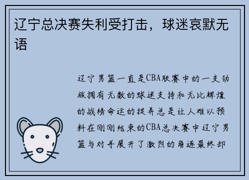 辽宁总决赛失利受打击，球迷哀默无语